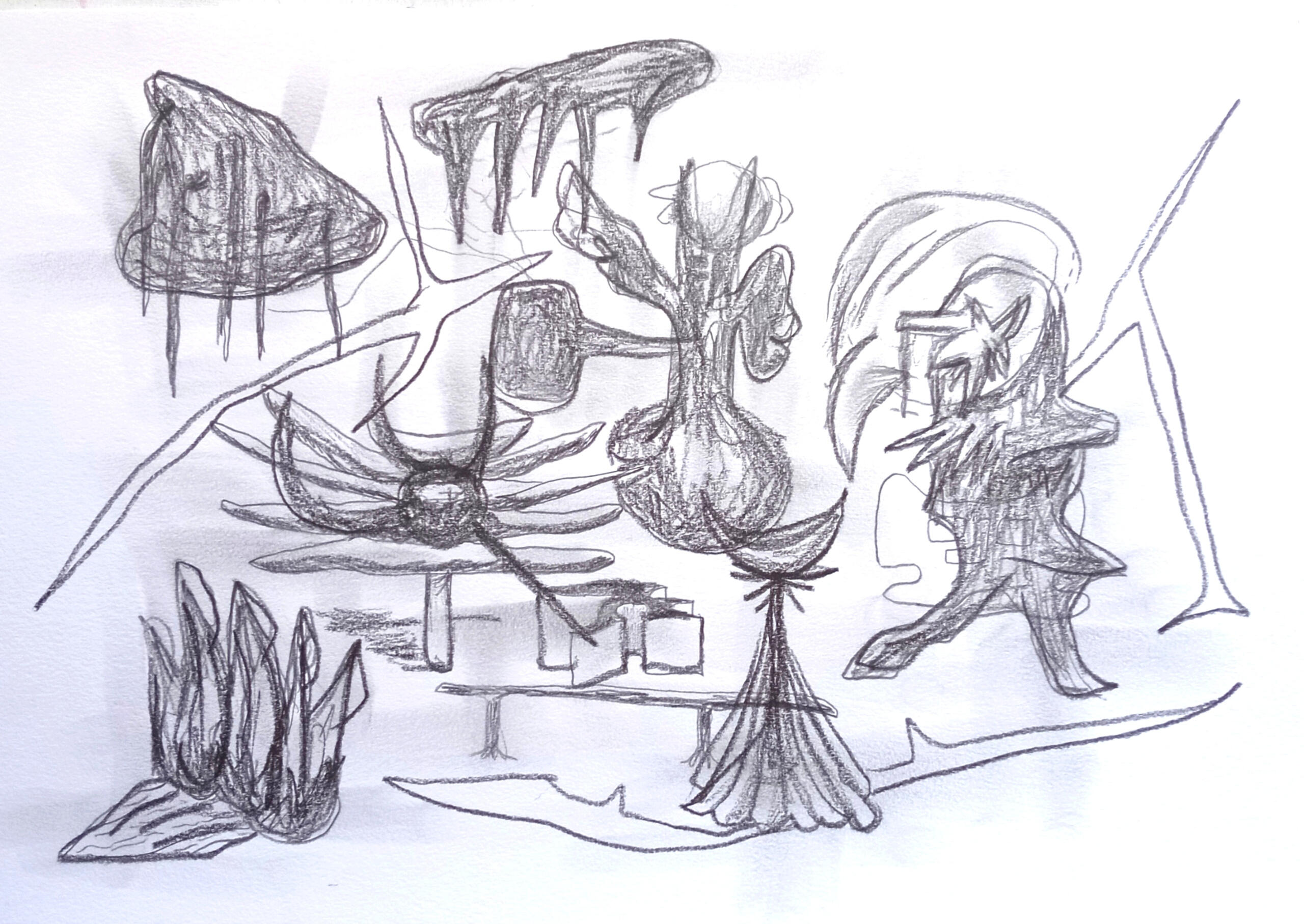 "Astrological discussions" graphite on paper 29x40cm 2021