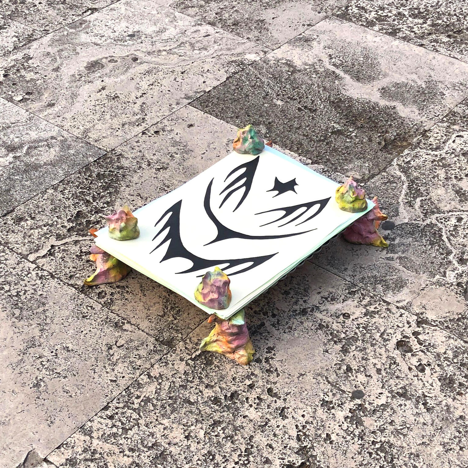 "Tam Tam posters" 4 drawings for 80 posters Xerox print & mini sculptures 29,7x42cm, for "Tam Tam Tevere show 2024