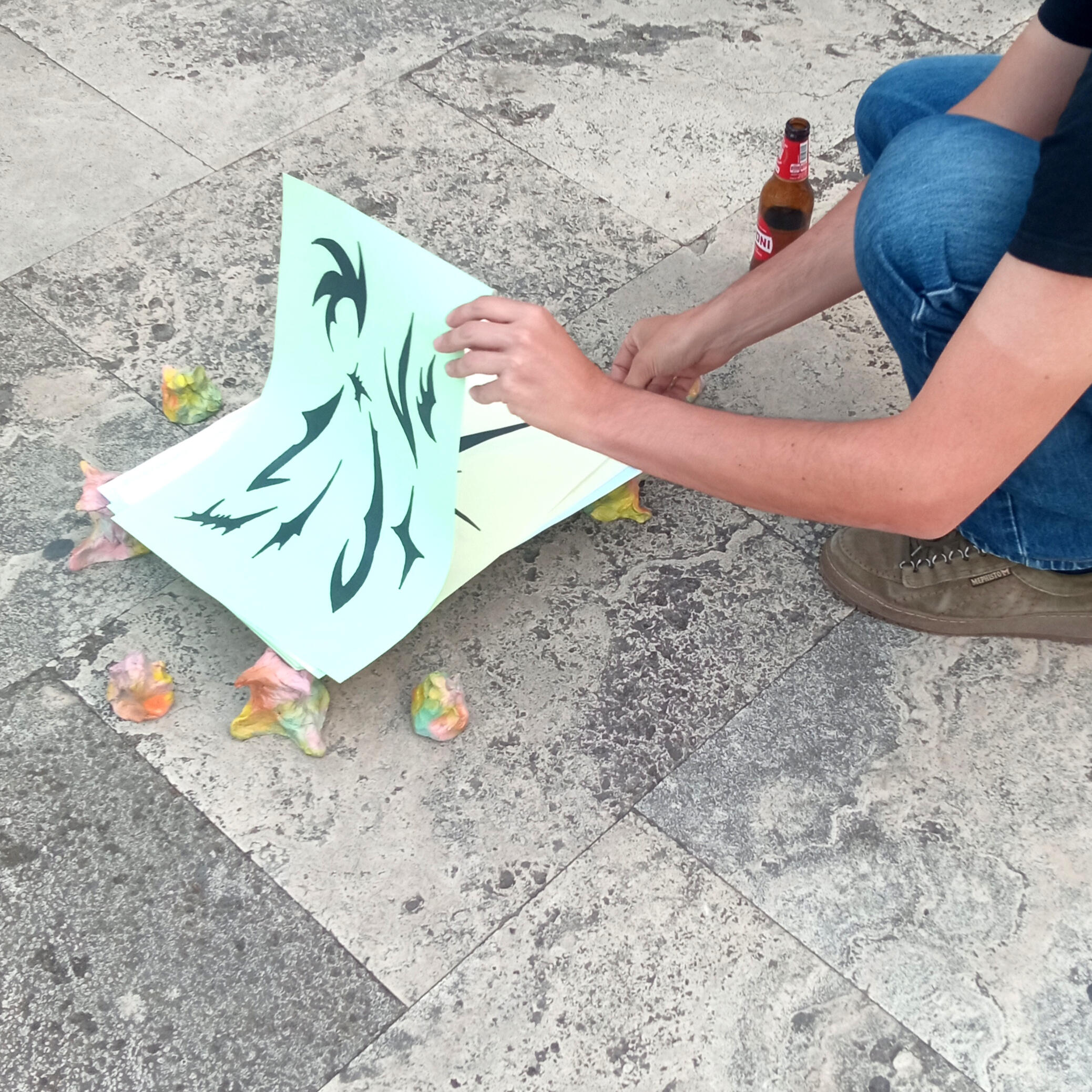 "Tam Tam posters" 4 drawings for 80 posters Xerox print & mini sculptures 29,7x42cm, for "Tam Tam Tevere show 2024