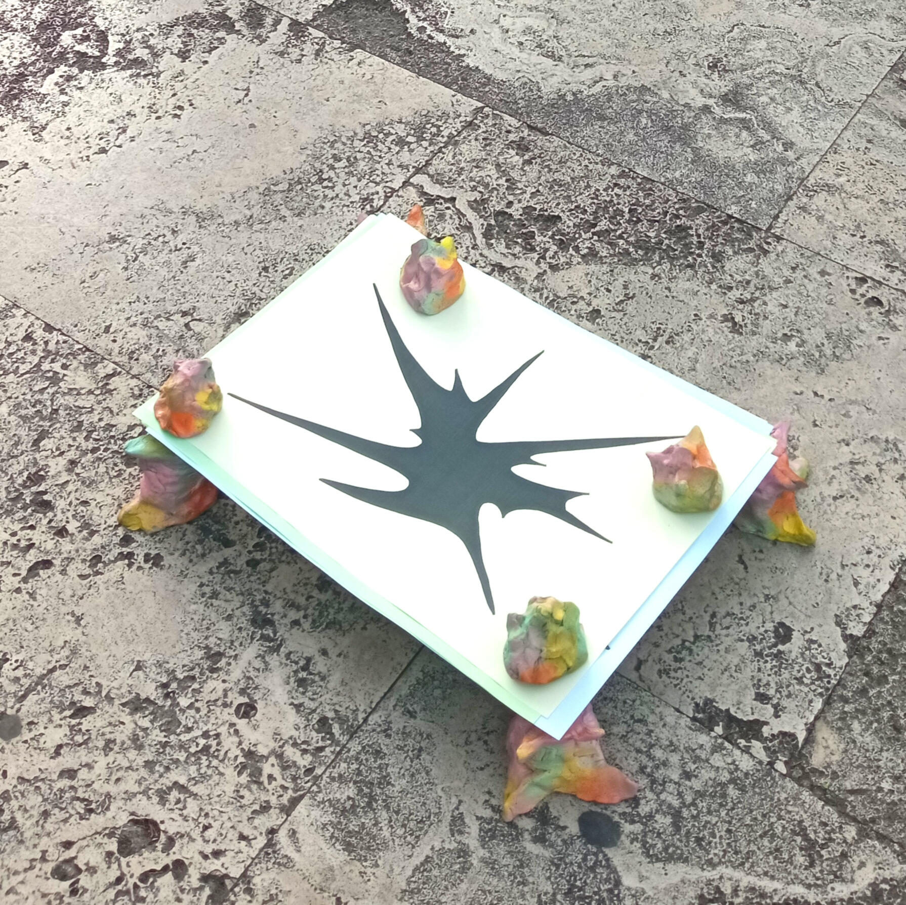 "Tam Tam posters" 4 drawings for 80 posters Xerox print & mini sculptures 29,7x42cm, for "Tam Tam Tevere show 2024